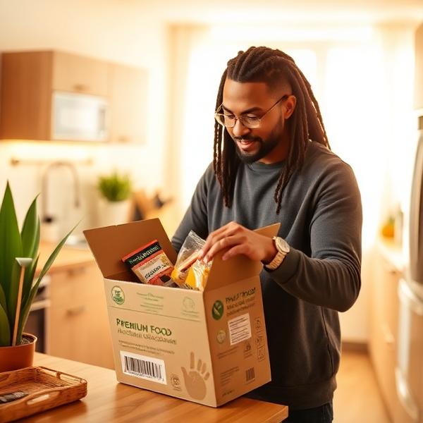 Customer unboxing a delivery of packaged African food products