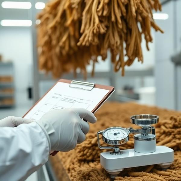 Gloved hands performing quality control checks on dried produce